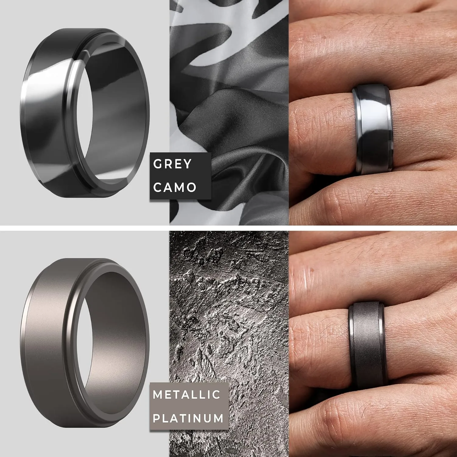 ThunderFit Silicone Wedding Rings for Men, Flat Step Edge Rubber Engagement Bands 10mm Wide 2.5mm Thick - 1/4/7 Variety Multipack