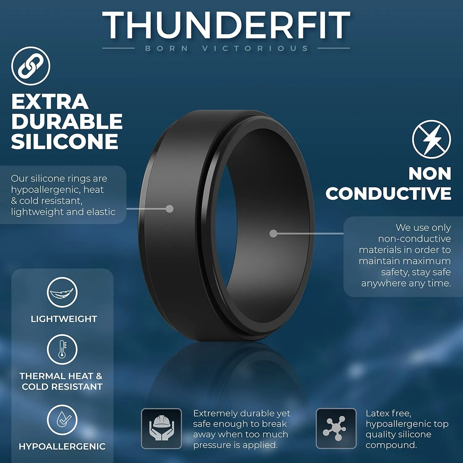 ThunderFit Silicone Wedding Rings for Men, Flat Step Edge Rubber Engagement Bands 10mm Wide 2.5mm Thick - 1/4/7 Variety Multipack