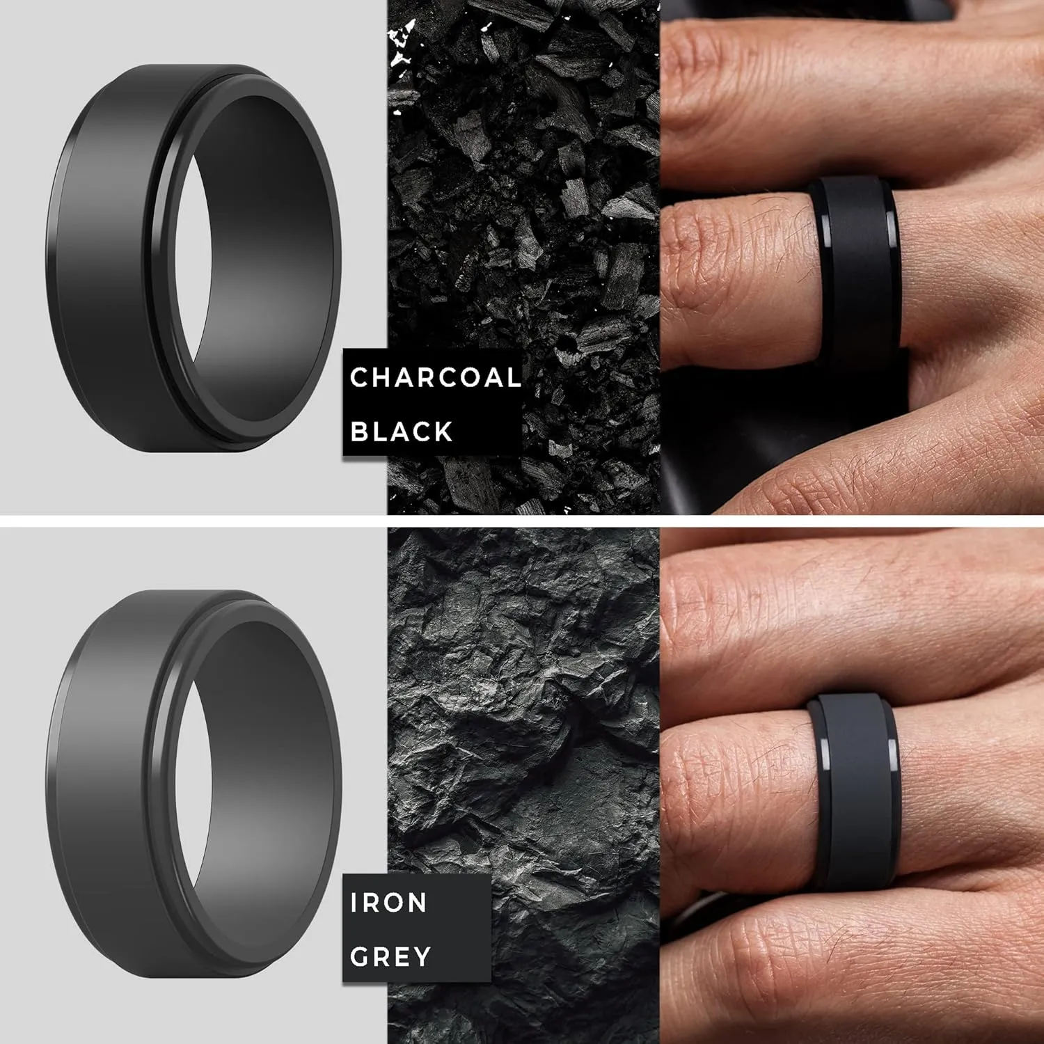 ThunderFit Silicone Wedding Rings for Men, Flat Step Edge Rubber Engagement Bands 10mm Wide 2.5mm Thick - 1/4/7 Variety Multipack