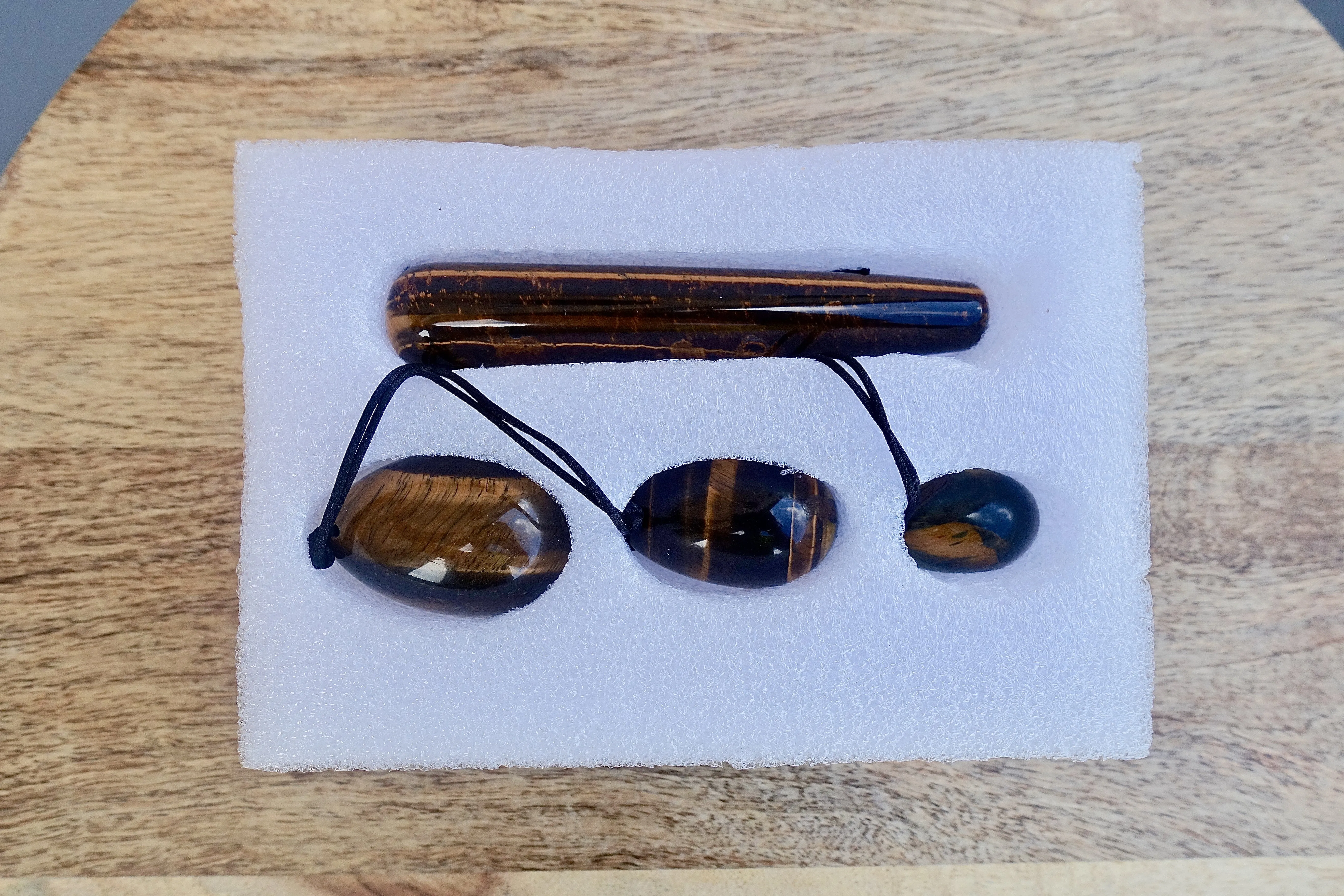 Tiger Eye Yoni Eggs Set and Massage Wand
