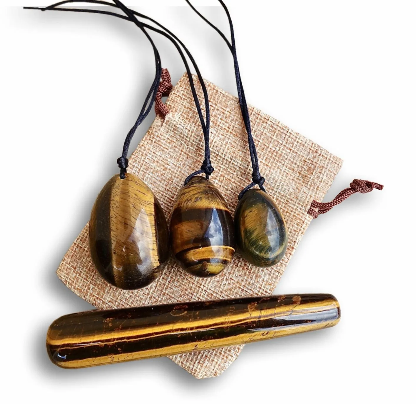 Tiger Eye Yoni Eggs Set and Massage Wand