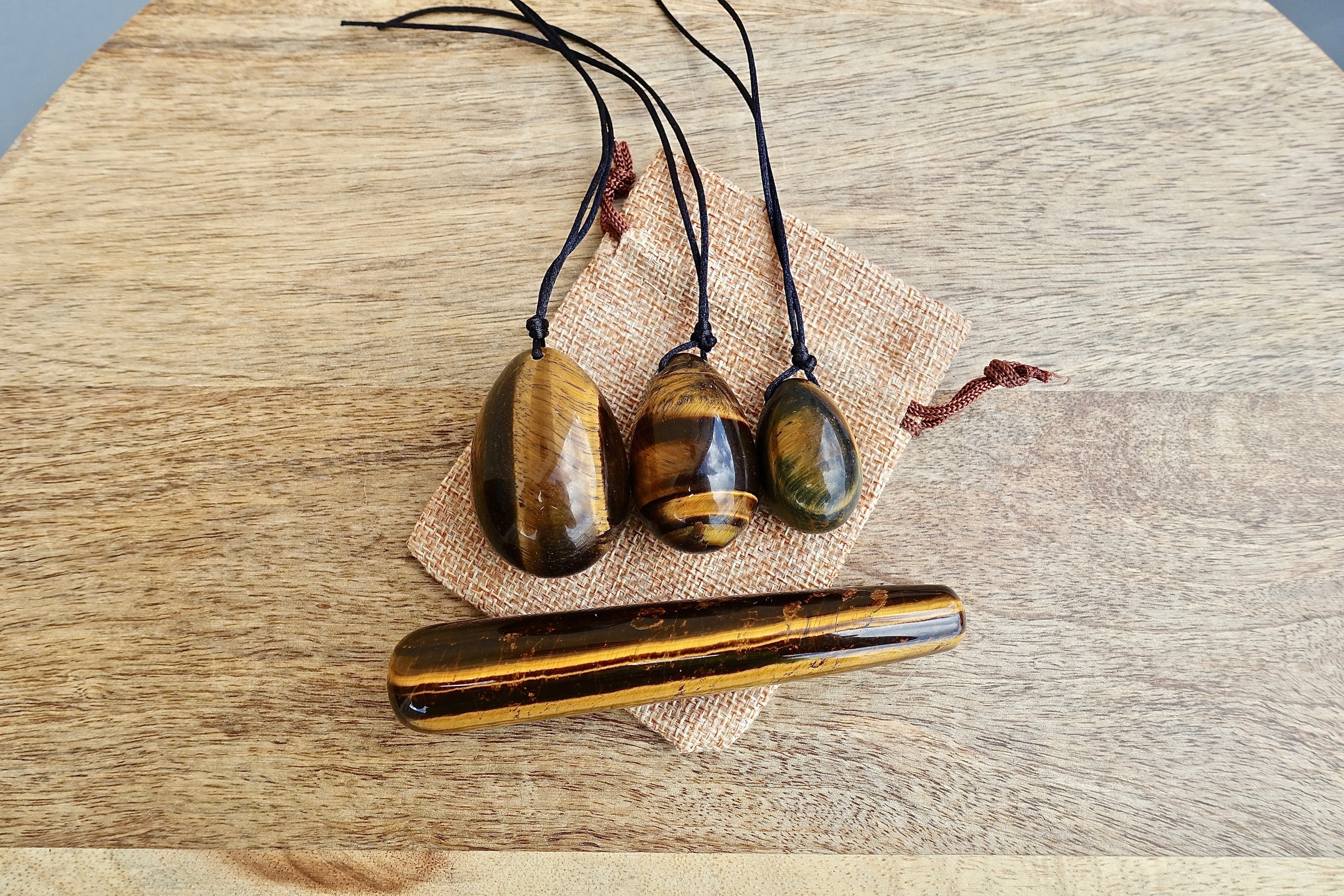 Tiger Eye Yoni Eggs Set and Massage Wand