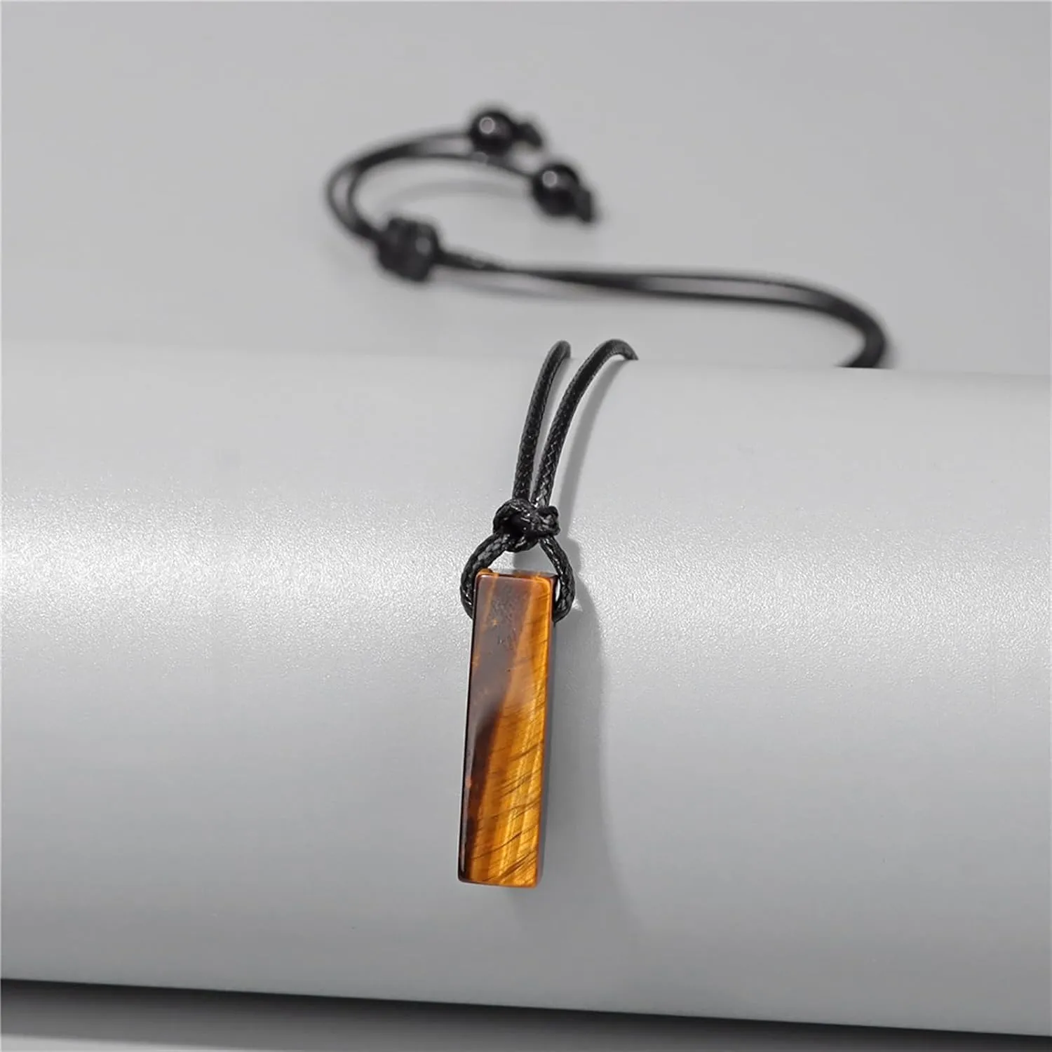 Tigers Eye Necklace for Men Natural Stone Necklace Adjustable Black Rope Tiger Eye Pendant Spiritual Energy Crystals and Healing Stones Necklace Protection Necklace Gifts for Men Women