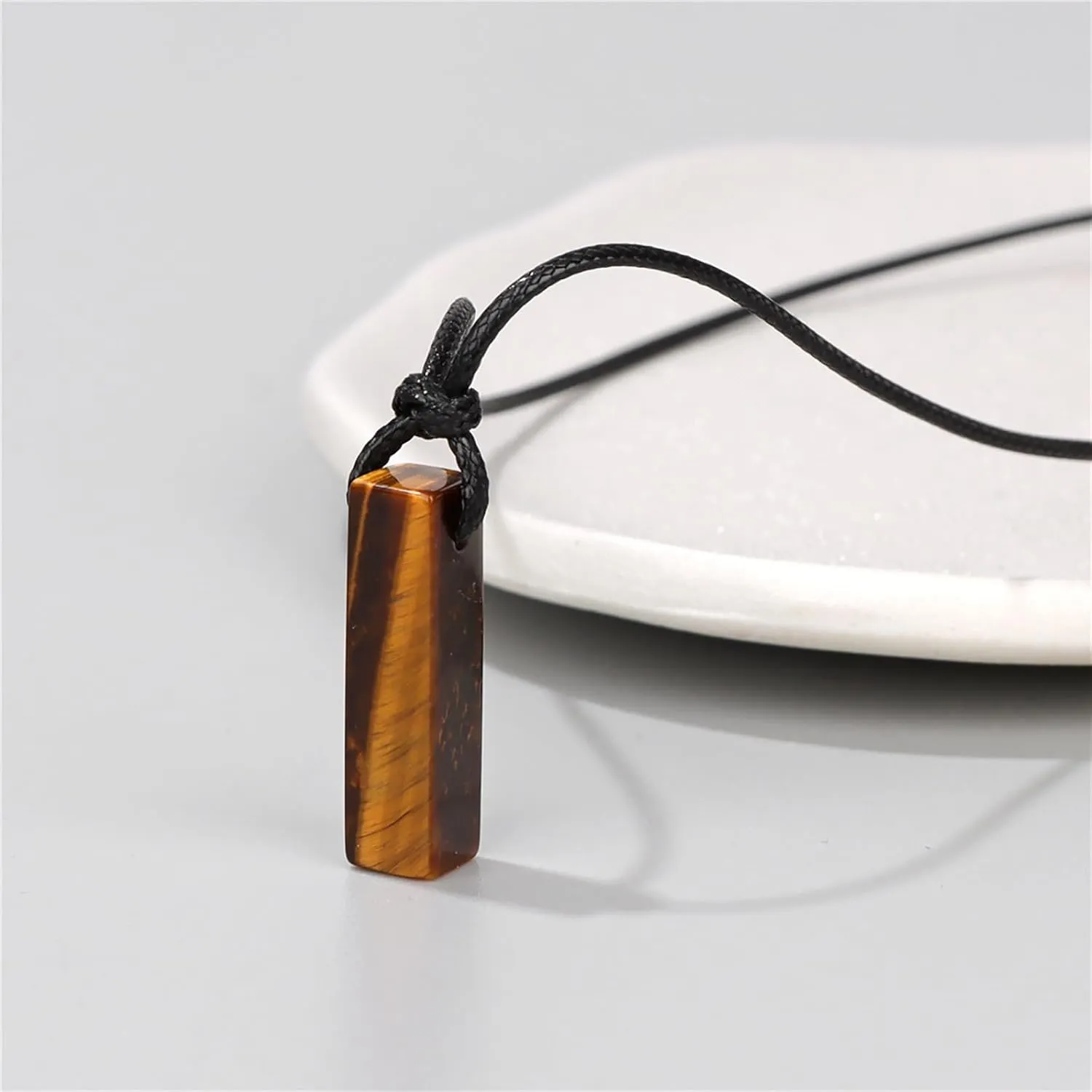Tigers Eye Necklace for Men Natural Stone Necklace Adjustable Black Rope Tiger Eye Pendant Spiritual Energy Crystals and Healing Stones Necklace Protection Necklace Gifts for Men Women