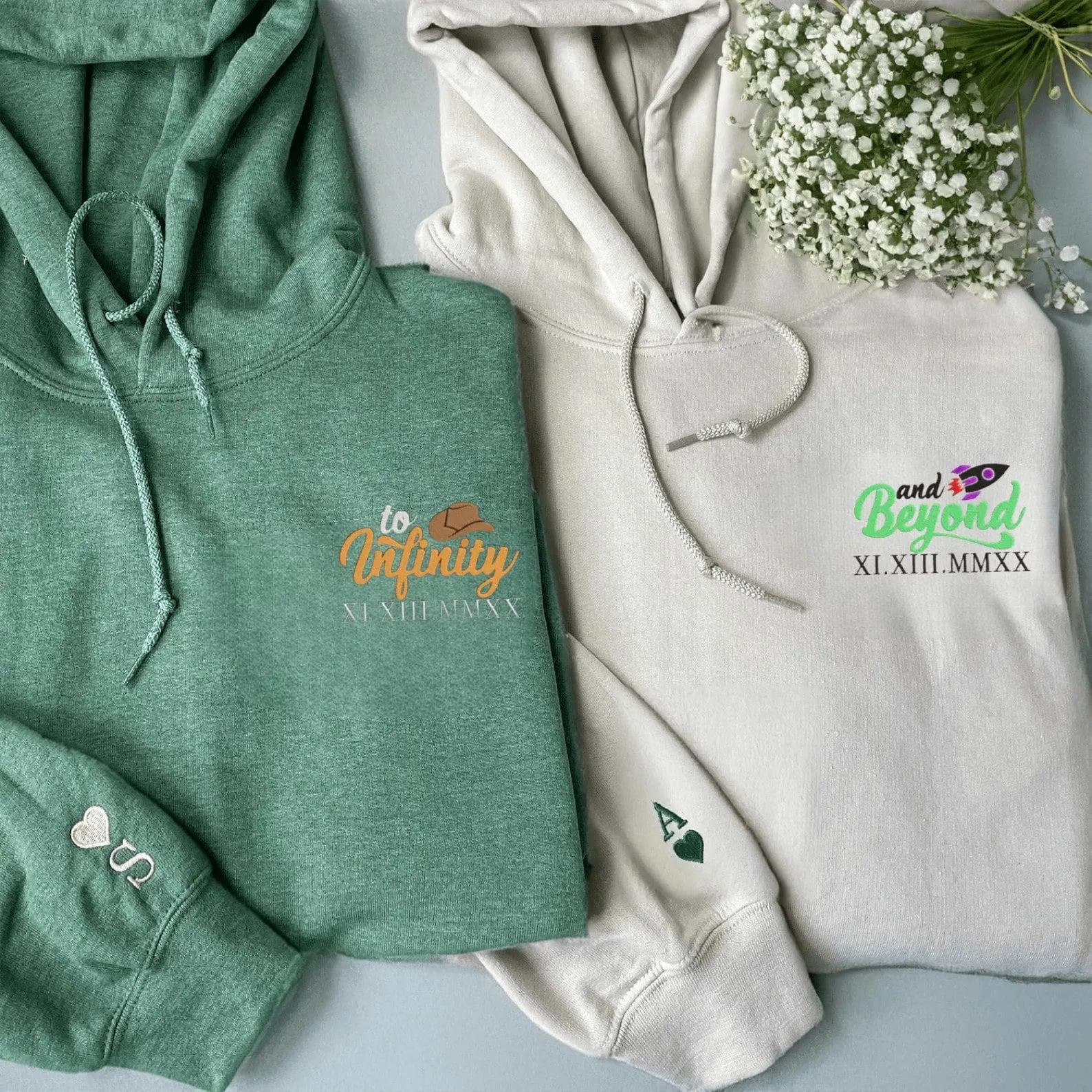 To Infinity and Beyond Roman Numeral Matching Couple Hoodies – Custom Cute Sweatshirts for Couples