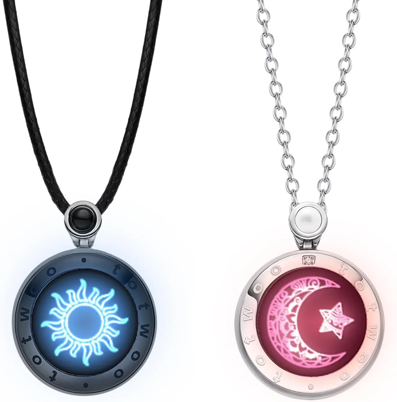 TOTWOO Long Distance Touch Necklace| Vibration & Light Up Smart Necklace for Long Distance Relationship Gifts (Black Rose Gold) Couples Necklace with Natural Agate Gift for Her and Him