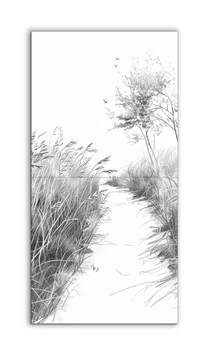 Tranquil Path Through Monochrome Grasses