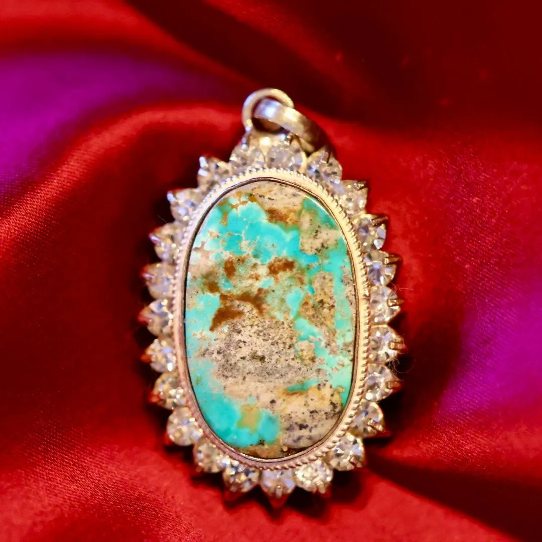 Turquoise (Feroza) Glory Zirconia Sterling Silver Pendant