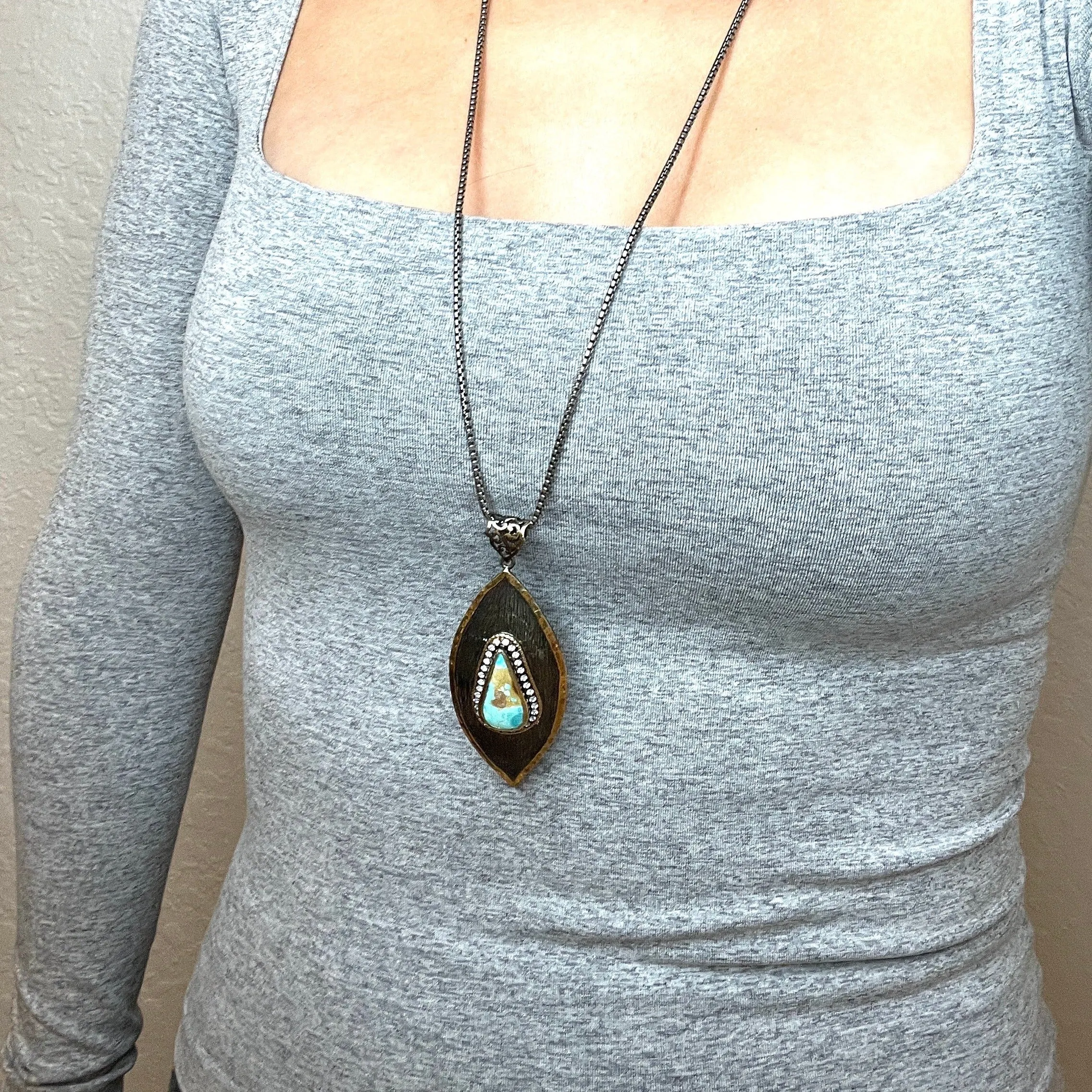 Turquoise Leaf Sterling Silver Pendant