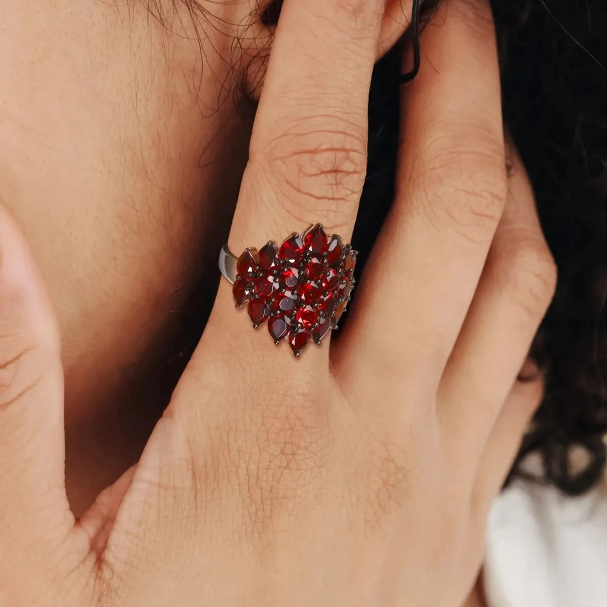 Unique Natural Red Garnet Gemstone Ring