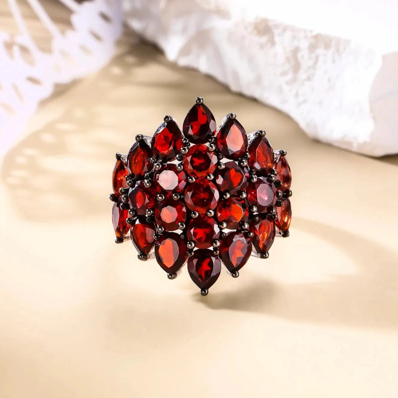 Unique Natural Red Garnet Gemstone Ring