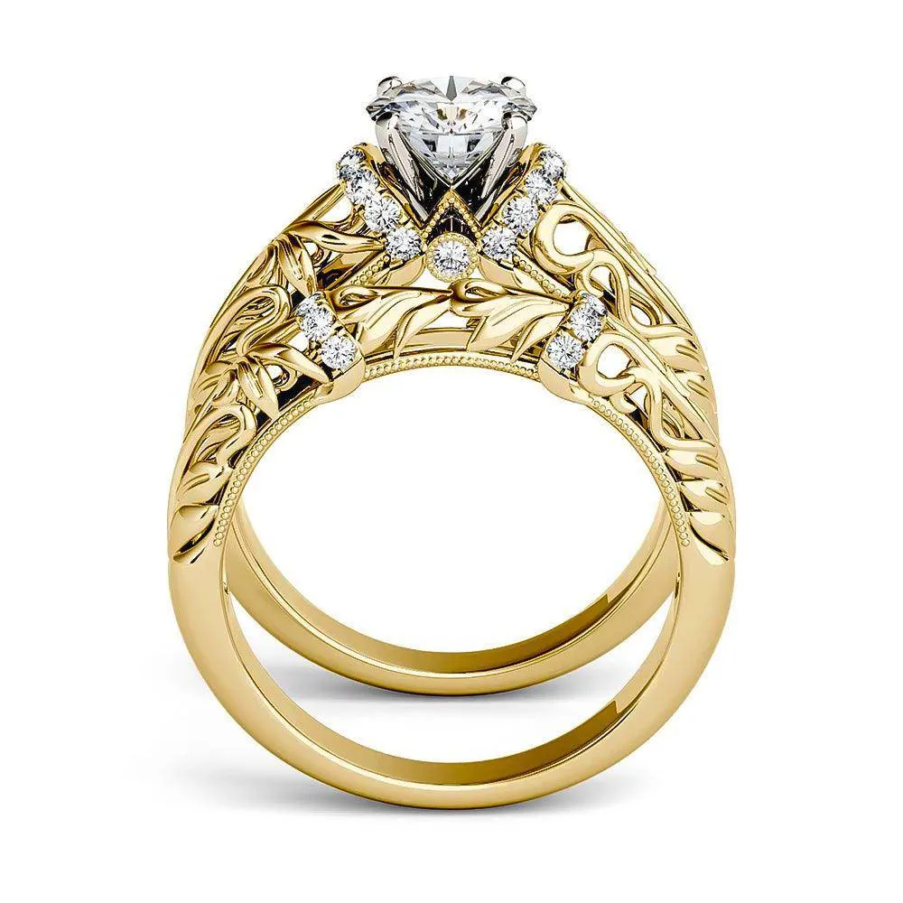 Vintage Art Deco Round Moissanite Engagement Ring Bridal Set
