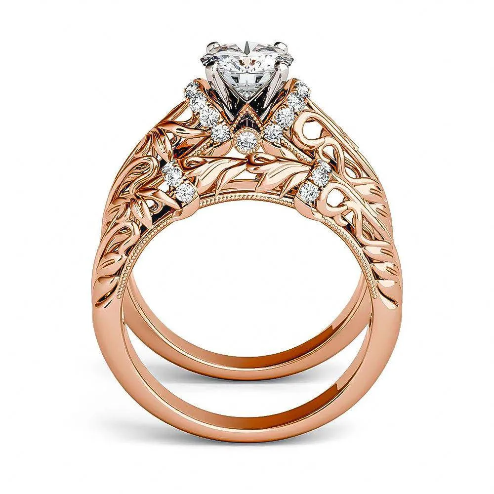 Vintage Art Deco Round Moissanite Engagement Ring Bridal Set