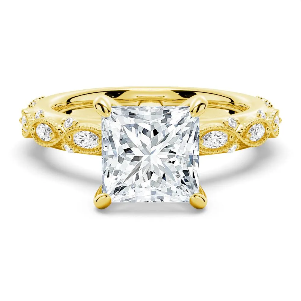 Vintage Infinity Milgrain Princess Cut Moissanite Engagement Ring