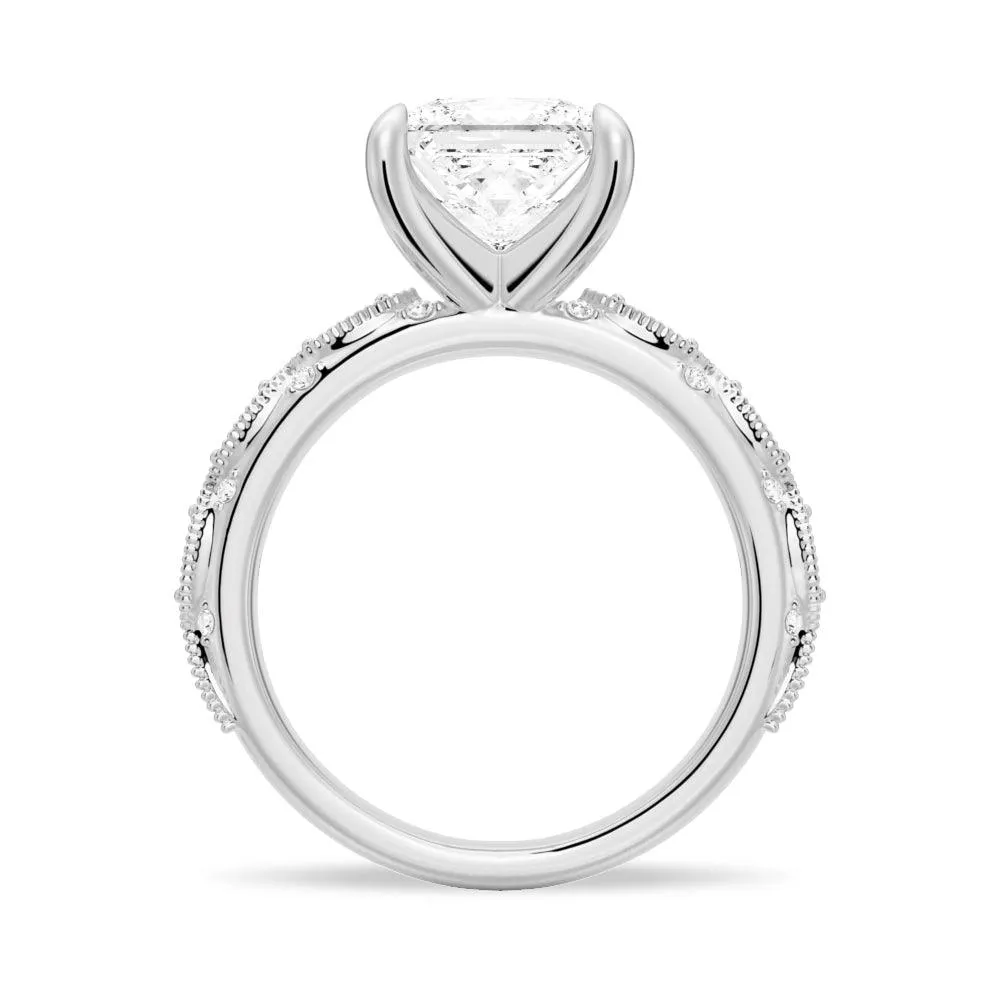 Vintage Infinity Milgrain Princess Cut Moissanite Engagement Ring