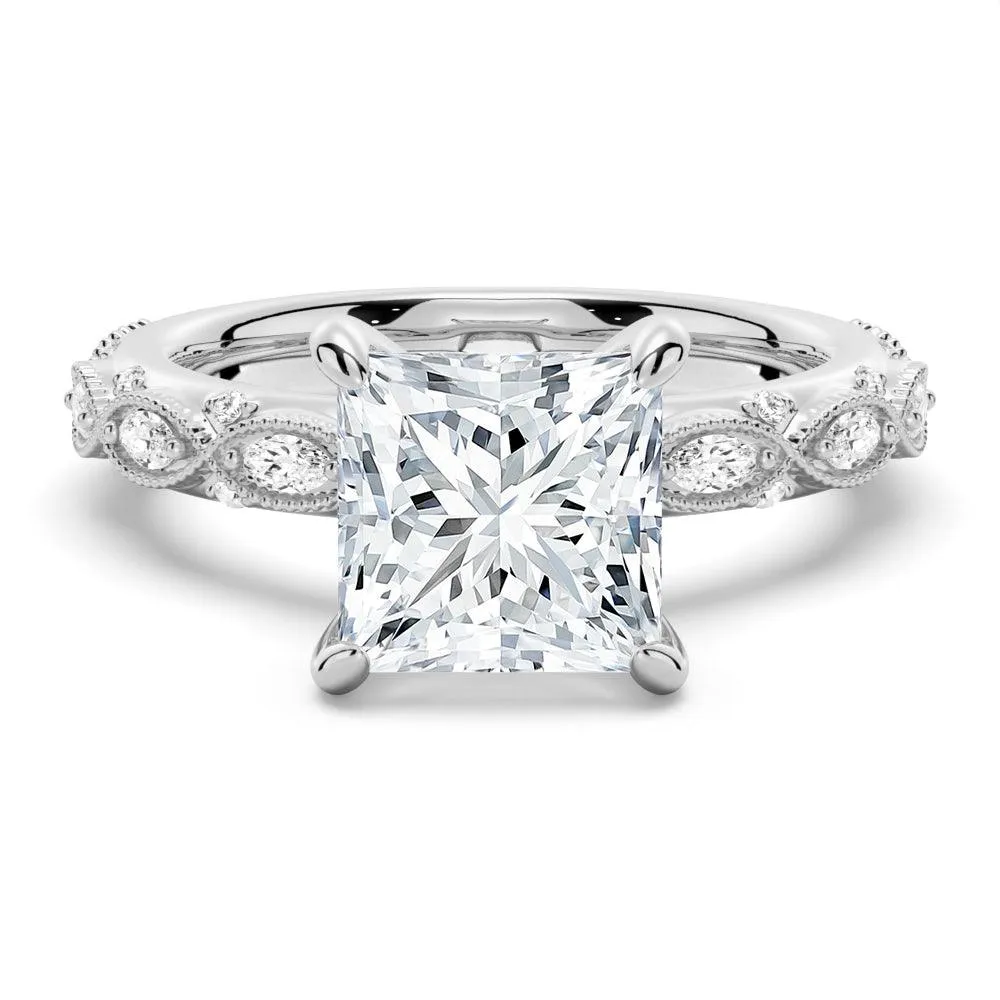 Vintage Infinity Milgrain Princess Cut Moissanite Engagement Ring