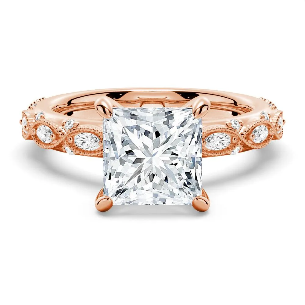 Vintage Infinity Milgrain Princess Cut Moissanite Engagement Ring