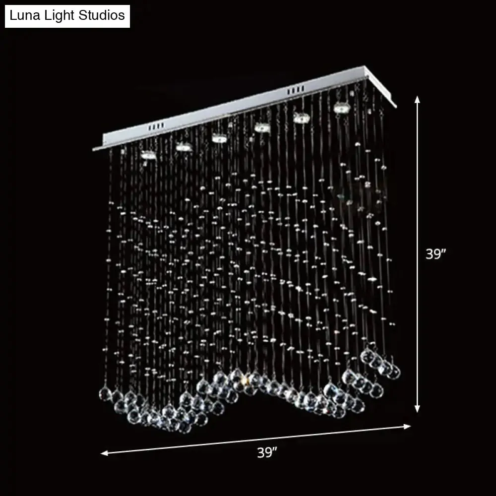 Wave Shaped Ceiling Light - Modern 6-Head Crystal Flush Mount Fixture in Stainless Steel