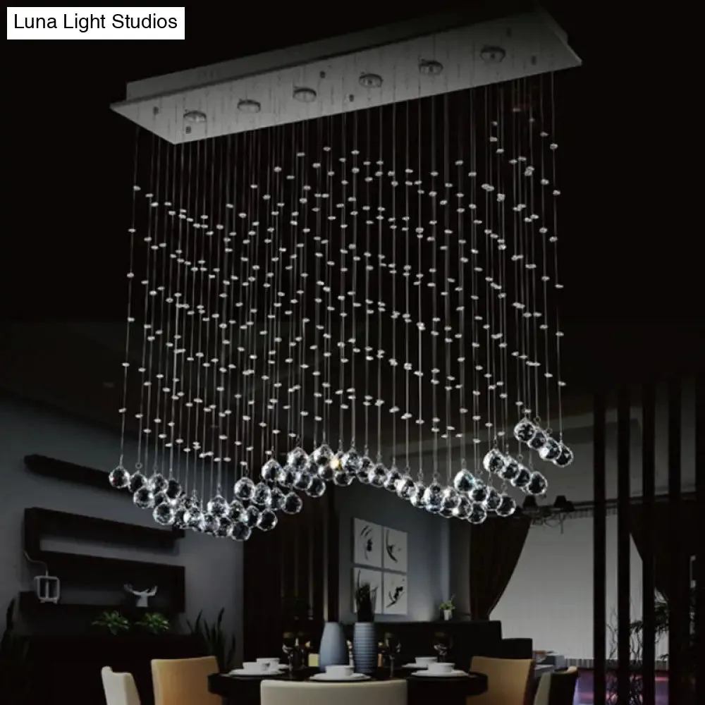 Wave Shaped Ceiling Light - Modern 6-Head Crystal Flush Mount Fixture in Stainless Steel