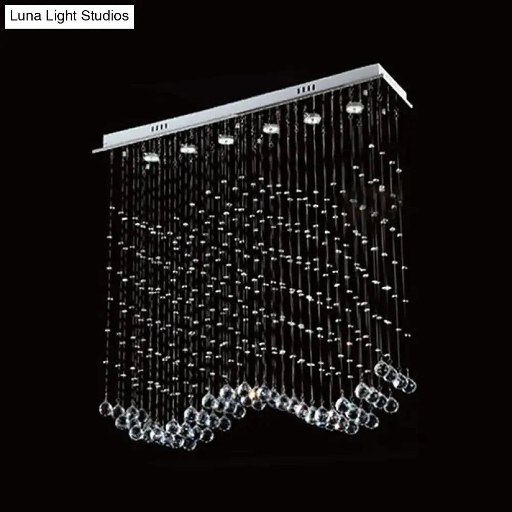 Wave Shaped Ceiling Light - Modern 6-Head Crystal Flush Mount Fixture in Stainless Steel