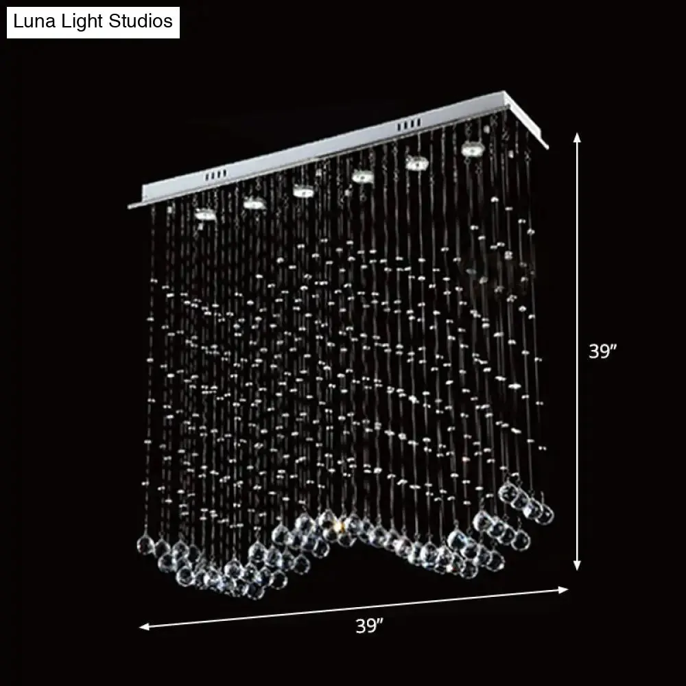 Wave Shaped Ceiling Light - Modern 6-Head Crystal Flush Mount Fixture in Stainless Steel