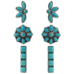 Western Concho Flower Bar Gemstone Earrings Set