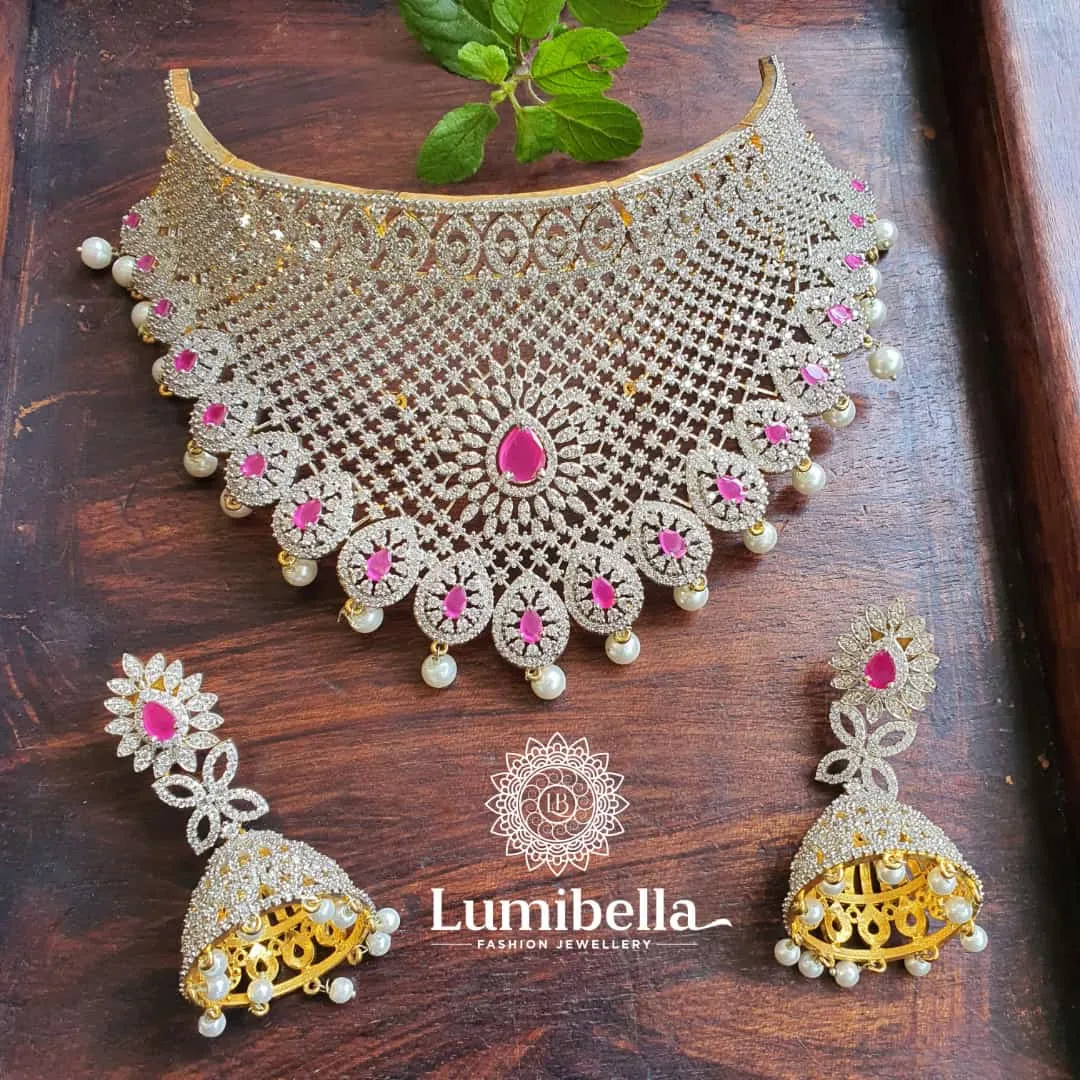 White American Diamond Bridal Choker