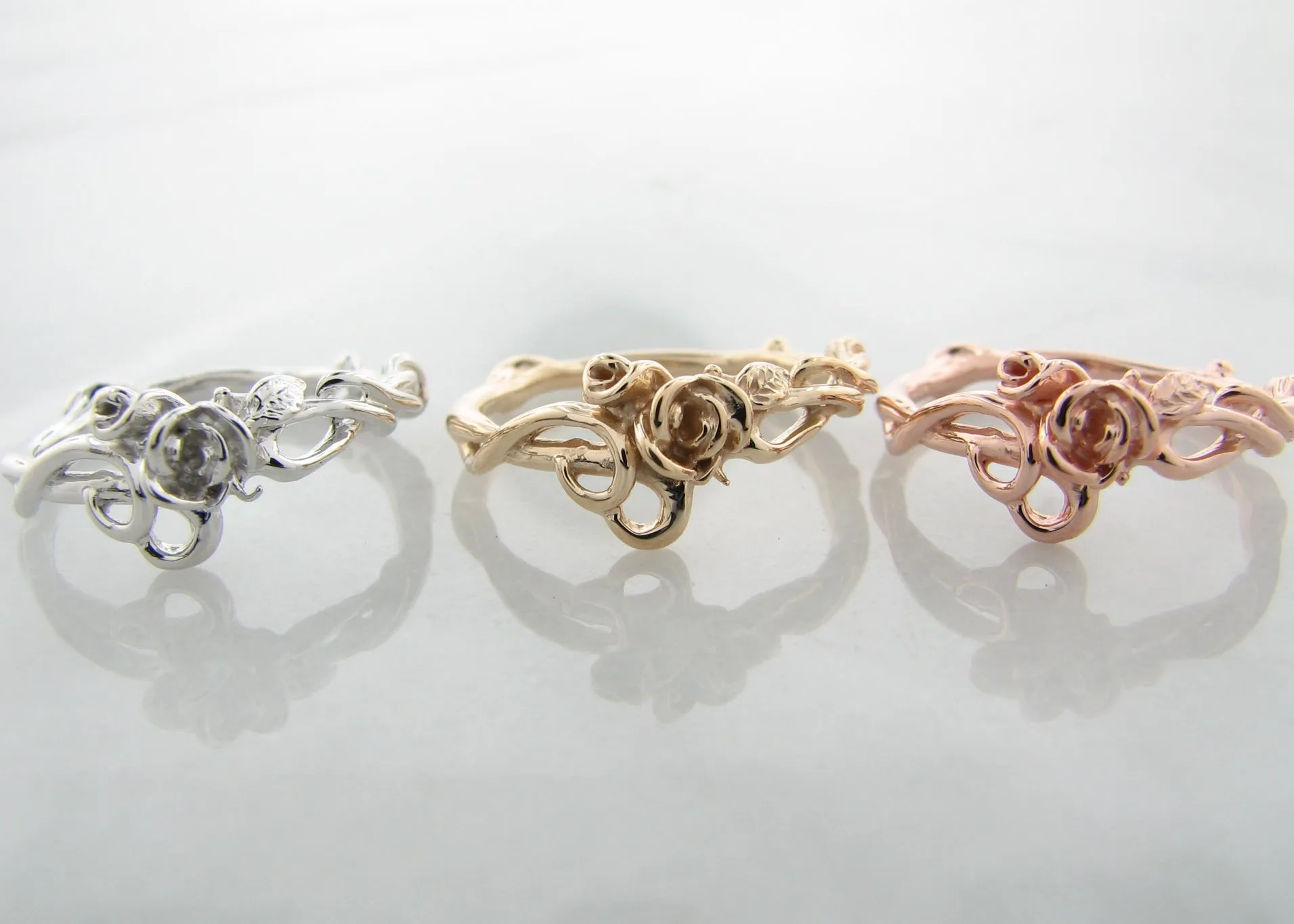 White Gold Engagement Ring, Rose Garden