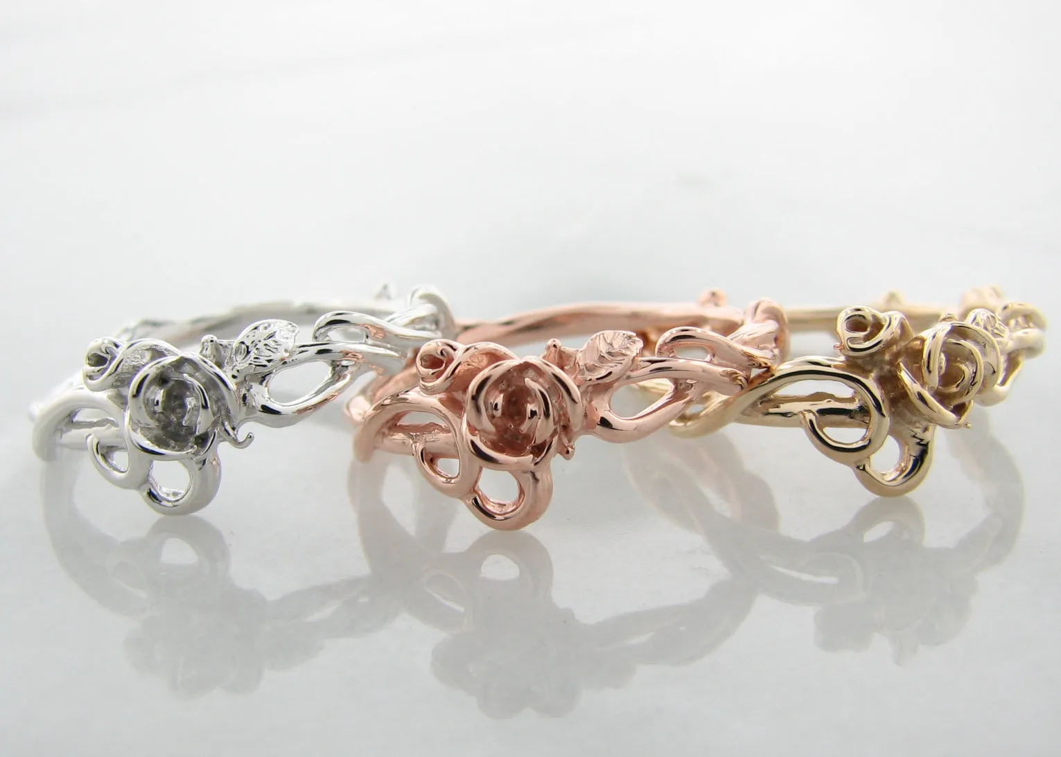 White Gold Engagement Ring, Rose Garden