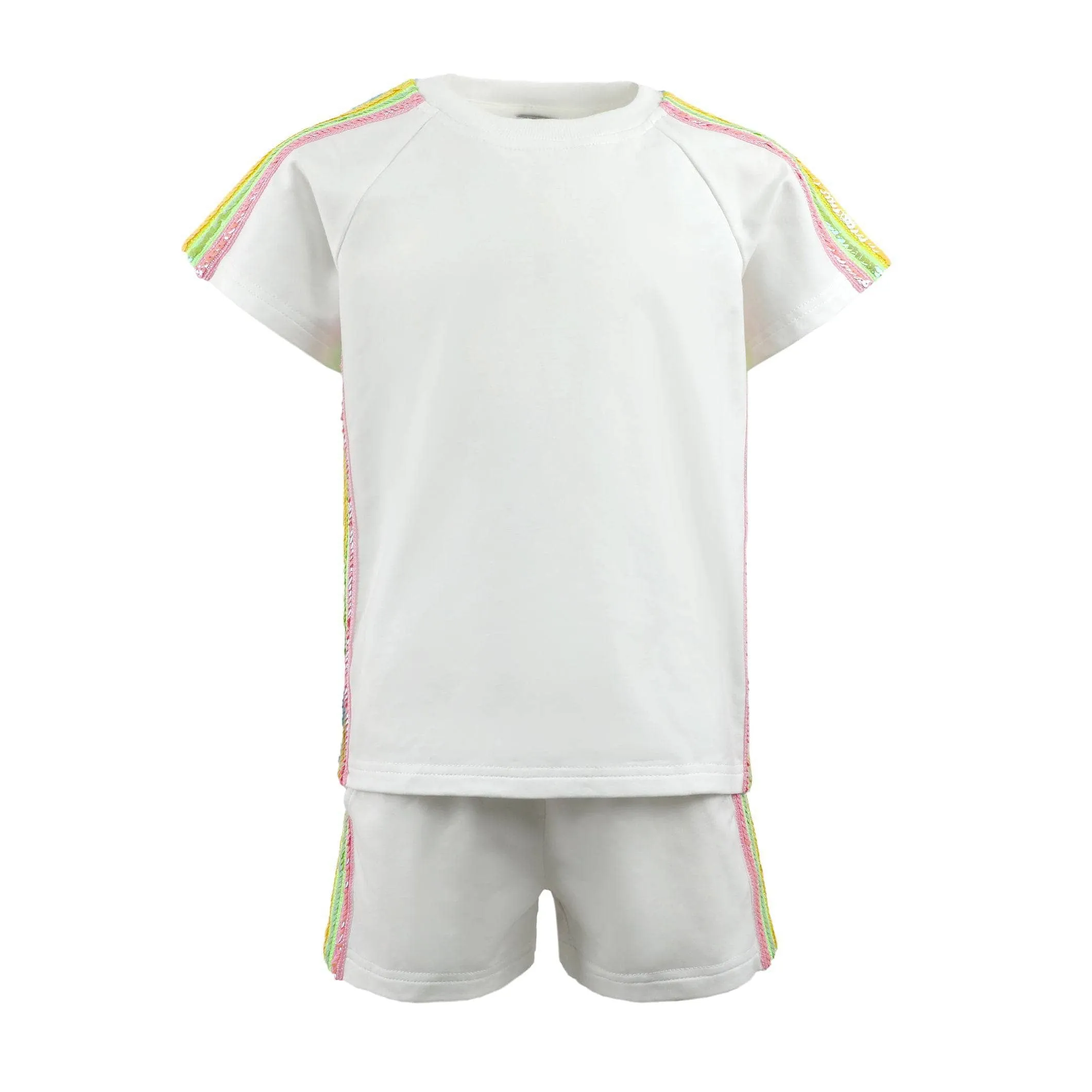 White Rainbow Stripe Short Set