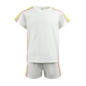 White Rainbow Stripe Short Set
