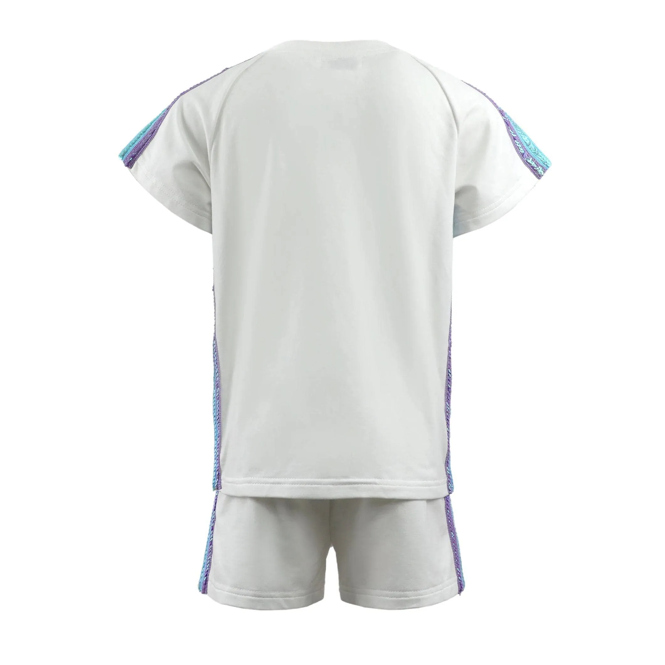 White Rainbow Stripe Short Set
