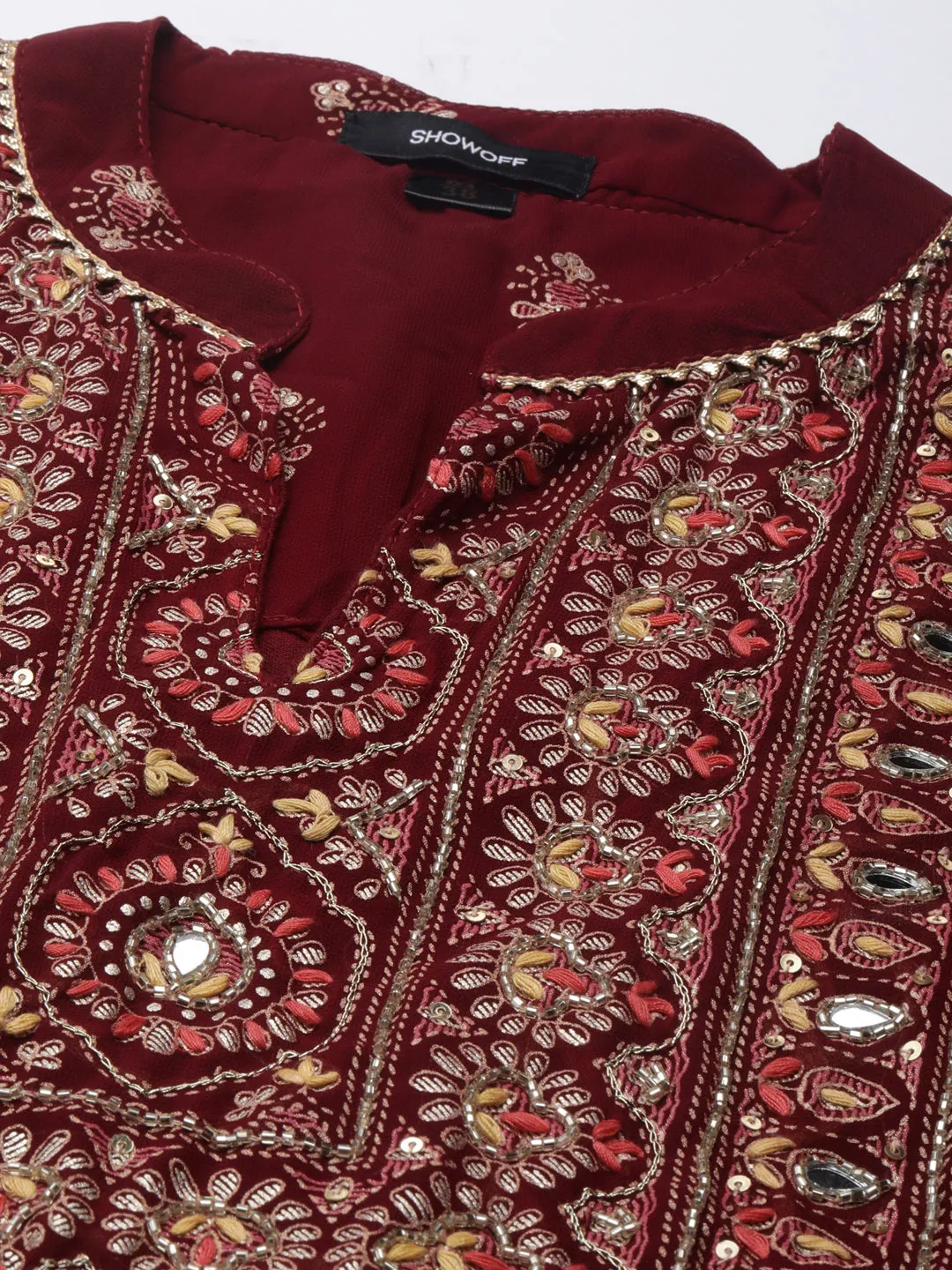 Women Maroon Floral Kurta Set
