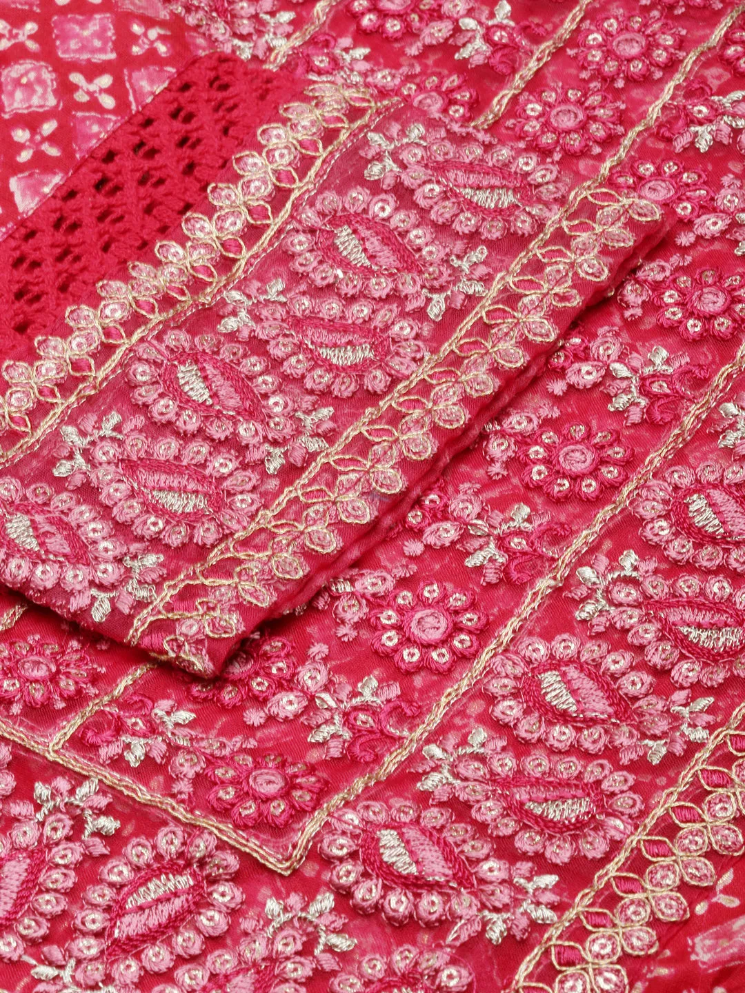 Women Straight Pink Geometric Kurta and Patiala Set Comes With Dupatta and Potli Bag